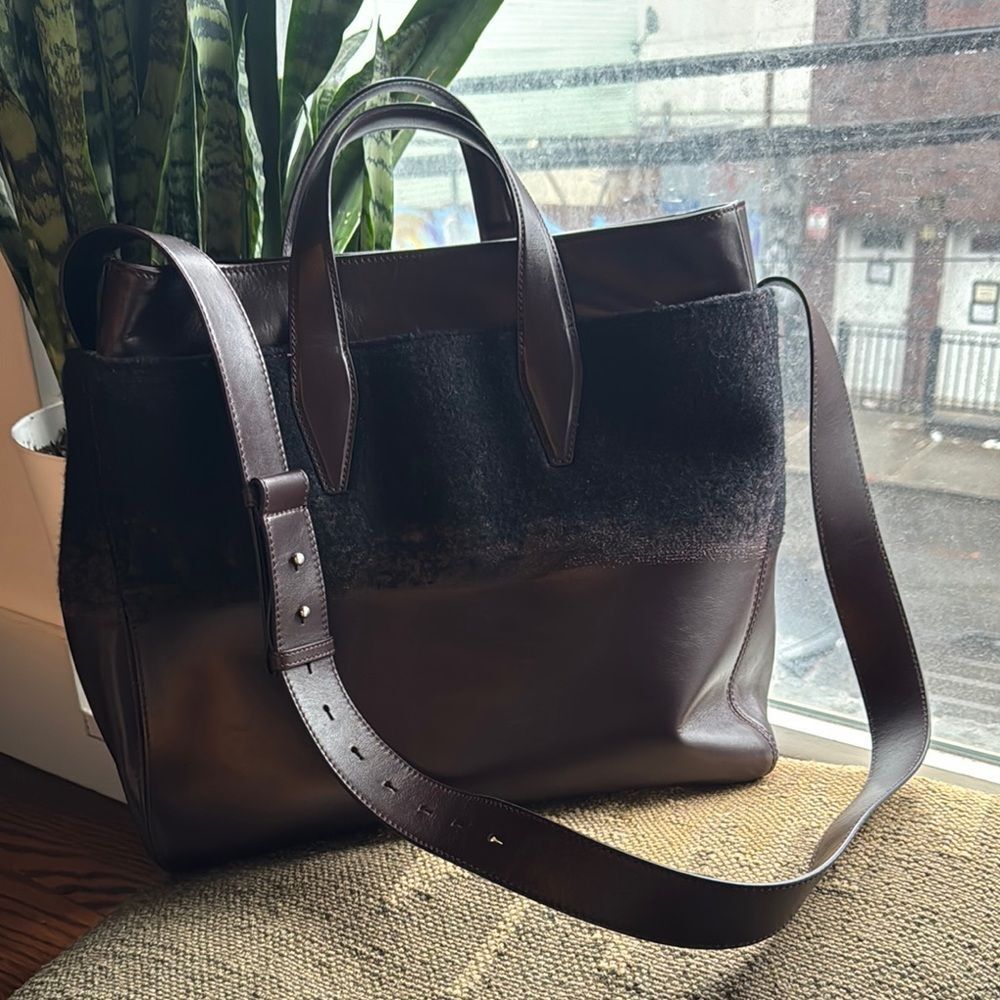NWOT Dries Van Noten Elegant Black and Brown Leather Men's Tote Bag